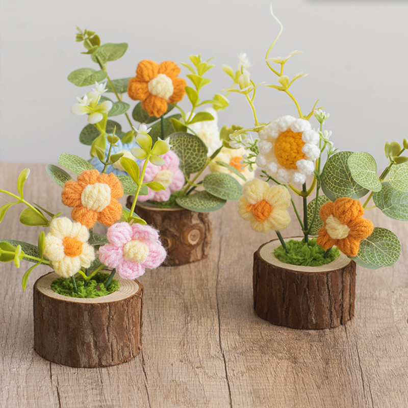 Gardening Tools Cute - ดอกไม้ถักโครเชต์ 1 ชิ้น ดอกไม้ถักน่ารักในกระถาง ของขวัญรับปริญญา ต้นไม้กระถางถักมือ