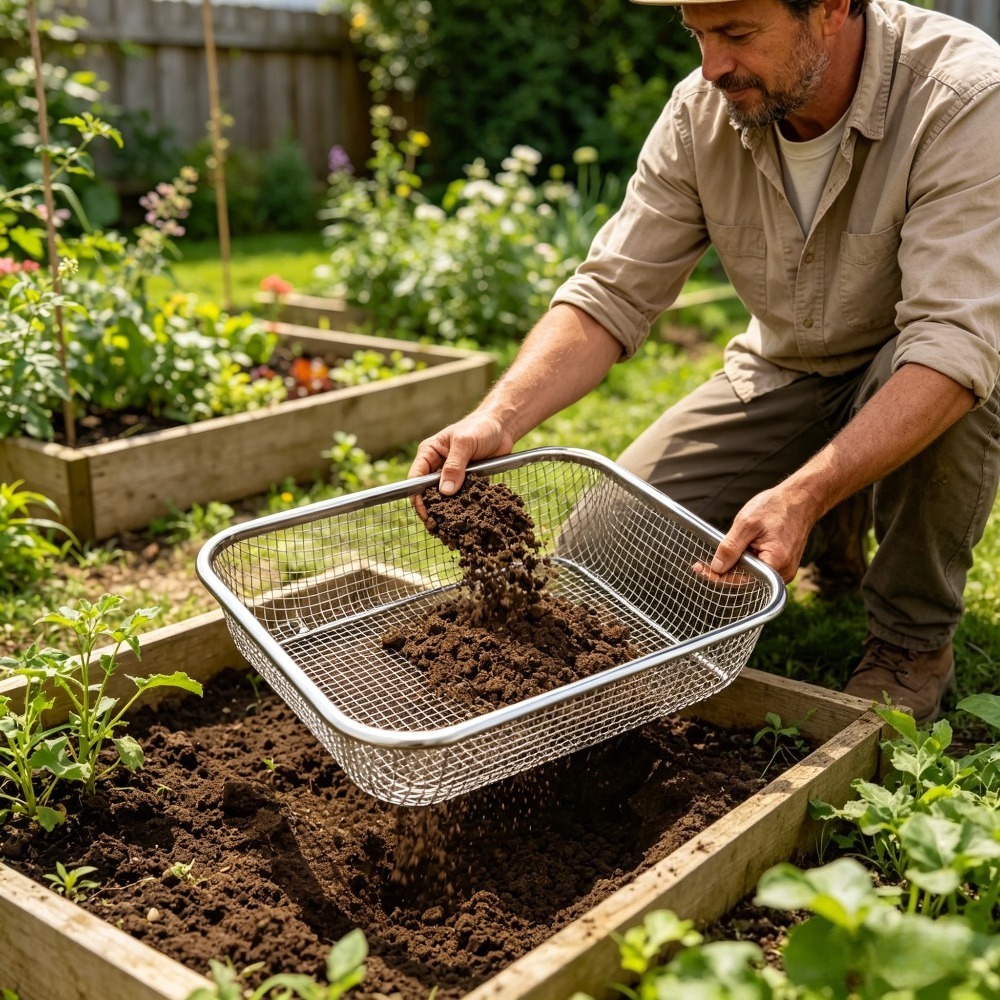 Garden Sieve Soil - ตะแกรงร่อนดินสำหรับงานเกษตรทำจากสแตนเลสมีความแข็งแรงและทนทาน เหมาะอย่างยิ่งสำหรับการดูแลสวนในบ้านและการดูแลต้นไม้อวบน้ำ