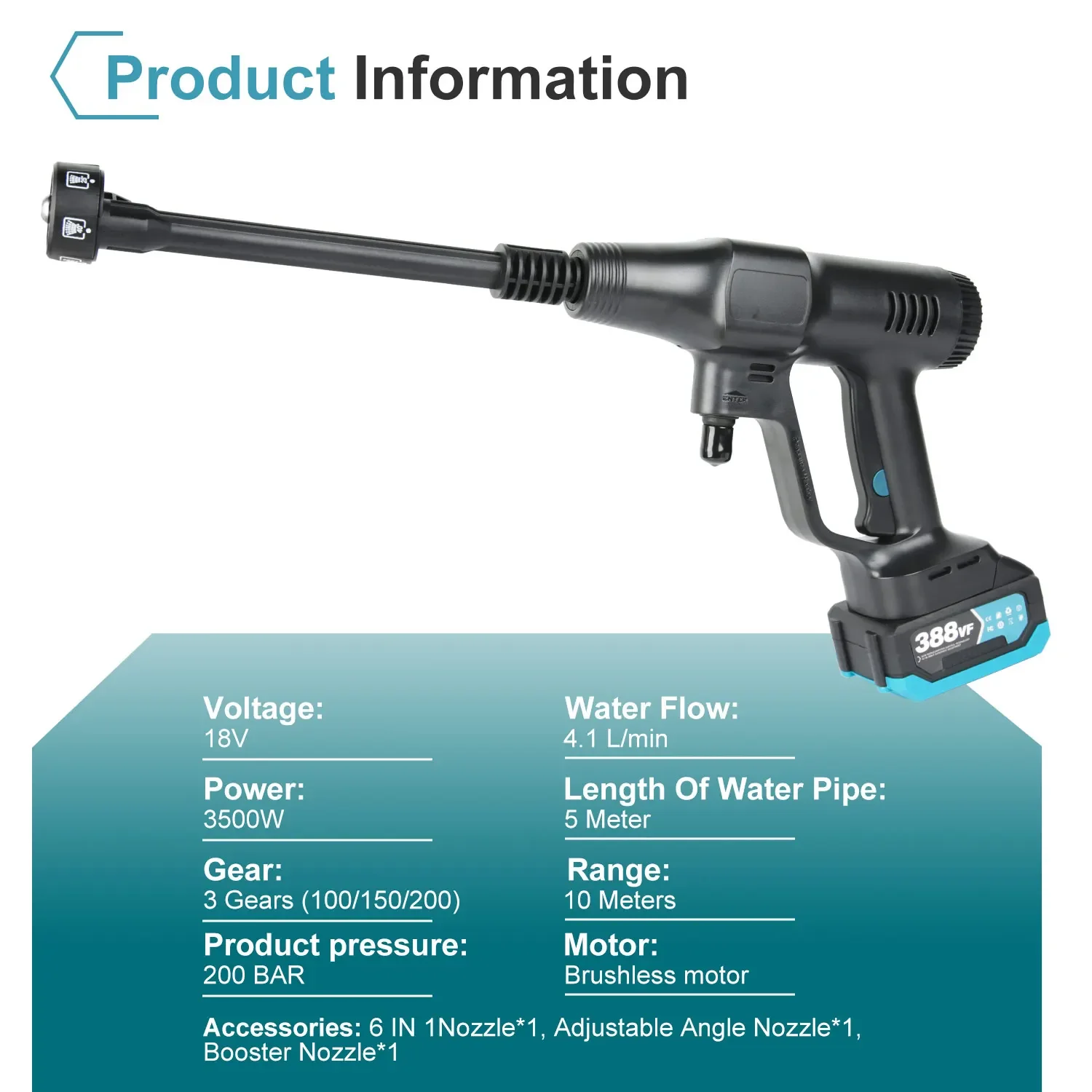 Gardening Tools Uk - เครื่องฉีดน้ำแรงดันสูงไร้สาย L3500W 200 บาร์ อุปกรณ์ล้างรถ ทำความสะอาดสวน