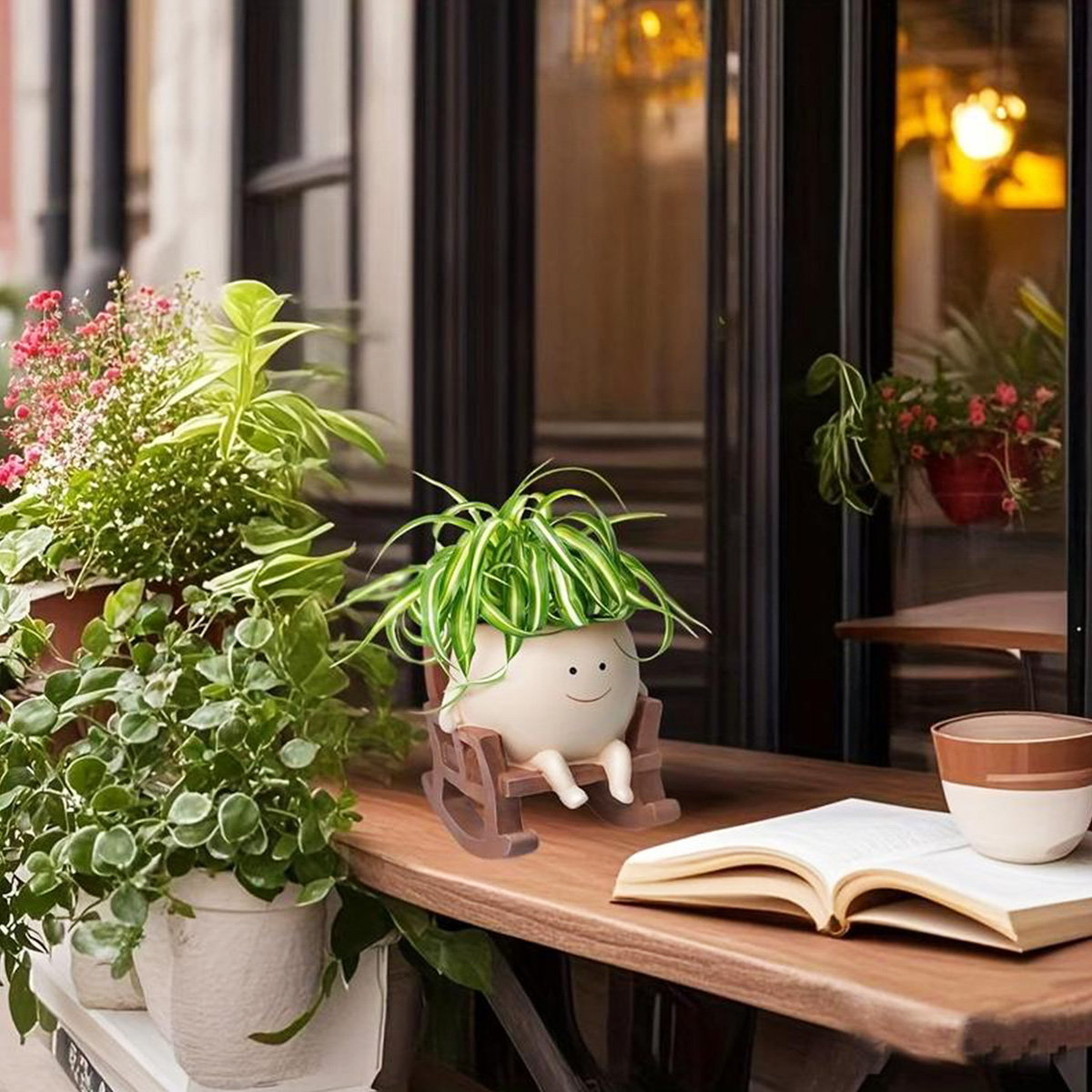 Gardening Tools Cute - กระถางดอกไม้ตกแต่งเรซิ่น 1 ชิ้น กระถางดอกไม้ตกแต่งพร้อมหน้ายิ้มน่ารัก เหมาะสำหรับปลูกไม้อวบน้ำหรือไม้แมงมุม สามารถใช้ได้ทั้งในร่มและกลางแจ้ง