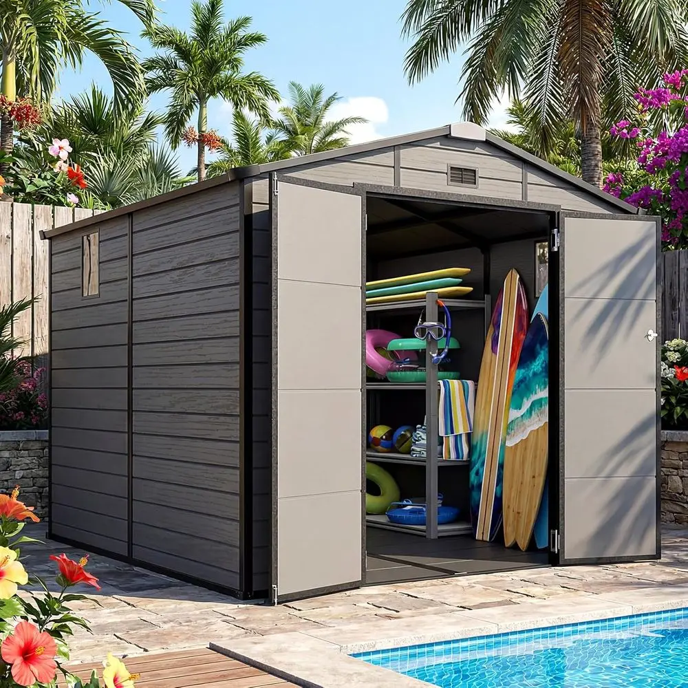 Gardening Tools Storage - โรงเก็บของกลางแจ้งขนาด 8x8 ฟุต พร้อมพื้น พลาสติก หน้าต่าง