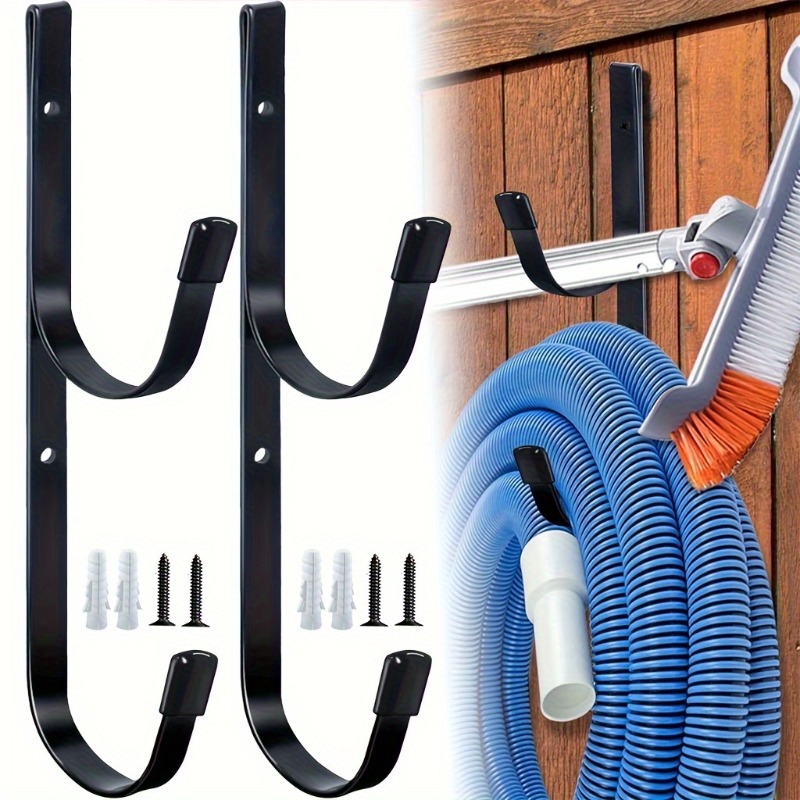 Gardening Tools Organizer - ตะขอสระว่ายน้ําเหล็กคาร์บอน 1 คู่ - ออแกไนเซอร์ติดผนังสําหรับเครื่องมือสระว่ายน้ําและอุปกรณ์ทําสวนไม้แขวนเสื้อโลหะกันสนิม