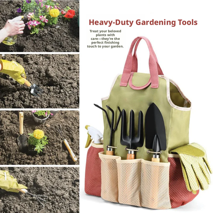 Gardening Tools Set Gift - ชุดเครื่องมือปลูกต้นไม้กลางแจ้ง 9 ชิ้น, ชุดเครื่องมือทำสวน, กรรไกรเป็นของขวัญ, อุปกรณ์ทำสวน