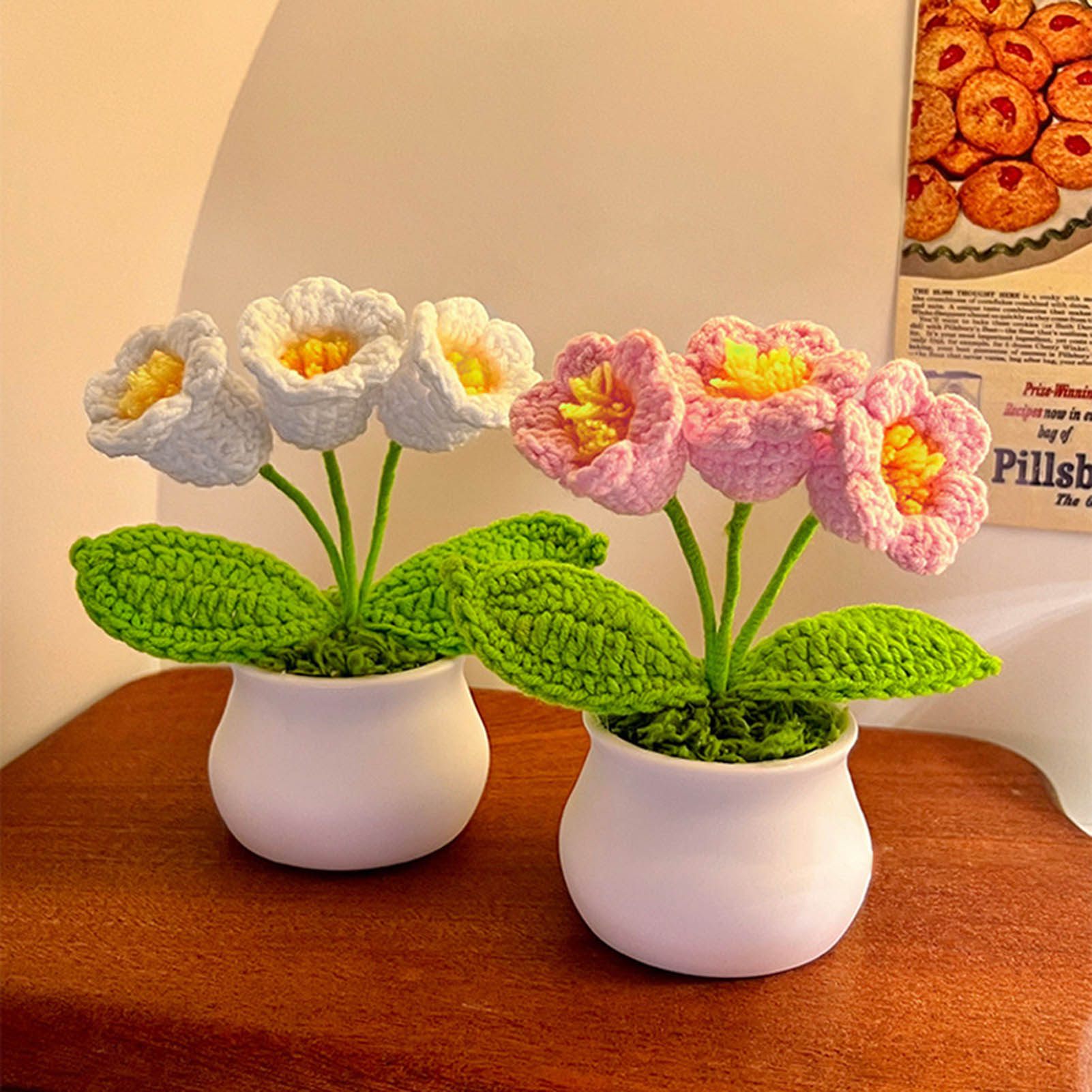 Gardening Tools Cute - โครเชต์ดอกไม้น่ารัก Little Potted ดอกไม้โครเชต์ดอกไม้ตกแต่งบ้านสําหรับห้องนั่งเล่นห้องนอน Desktop Decor