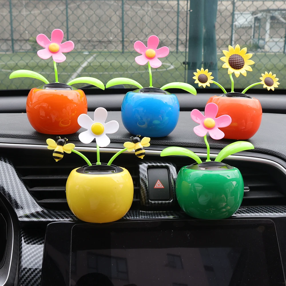 Gardening Tools Cute - เครื่องประดับรถพลังงานแสงอาทิตย์สั่นหัวเต้นการ์ตูนกระถางดอกไม้รถยนต์ของตกแต่งคอนโซลหน้ารถรถยนต์อุปกรณ์เสริมรถยนต์น่ารัก