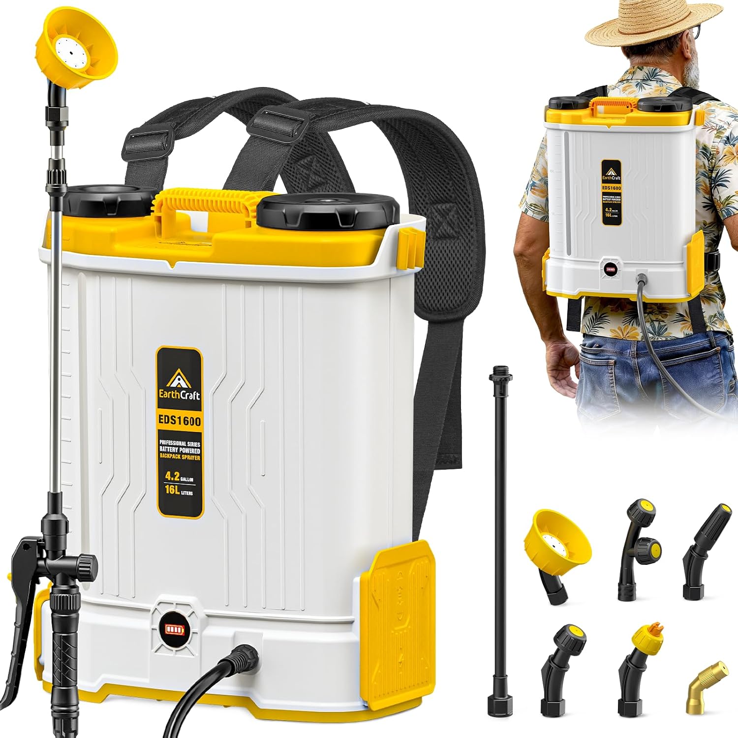 Gardening Yard Tools - เครื่องพ่นสารเคมีแบบสะพายหลังใช้แบตเตอรี่ขนาด 4.2 แกลลอน ใช้งานร่วมกับแบตเตอรี่ DeWalt 20V