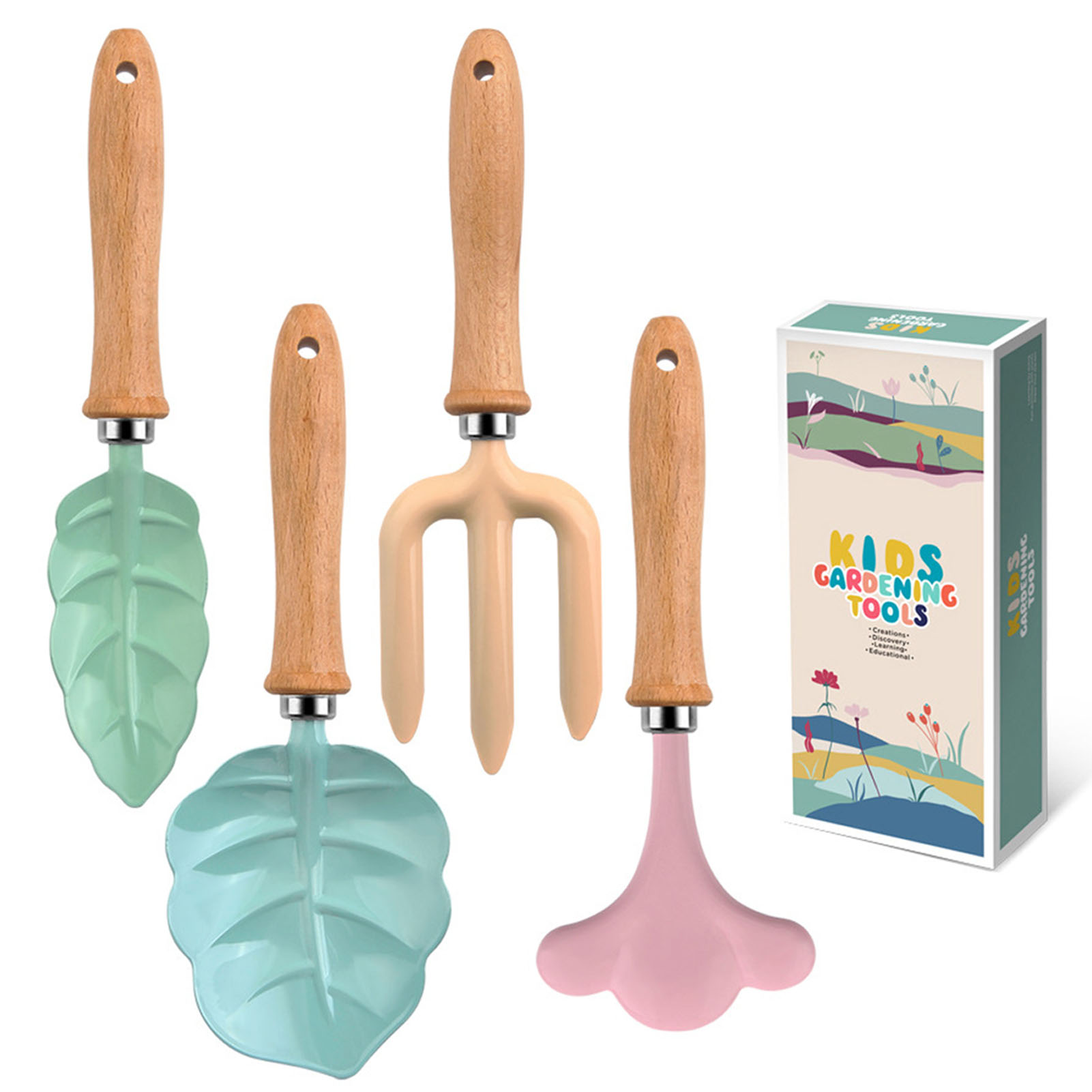 Gardening Tools Set Gift - ชุดเครื่องมือทำสวนเล็กๆน้อยๆเครื่องมือที่มีสีสันปลอดภัยพร้อมพลั่วมือไม้ชุดส้อมคราดของขวัญทำสวนสำหรับเด็กเด็กผู้หญิง