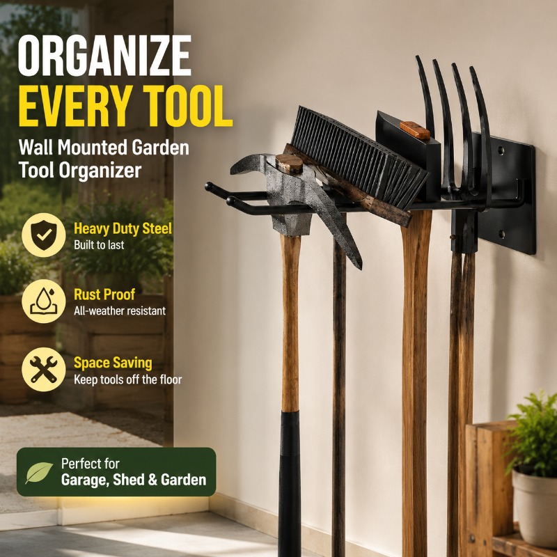 Gardening Tools Organizer - ชั้นวางอุปกรณ์ทำสวนแบบติดผนัง แข็งแรง ทนทาน สำหรับจัดเก็บจอบ พลั่ว และอุปกรณ์อื่นๆ