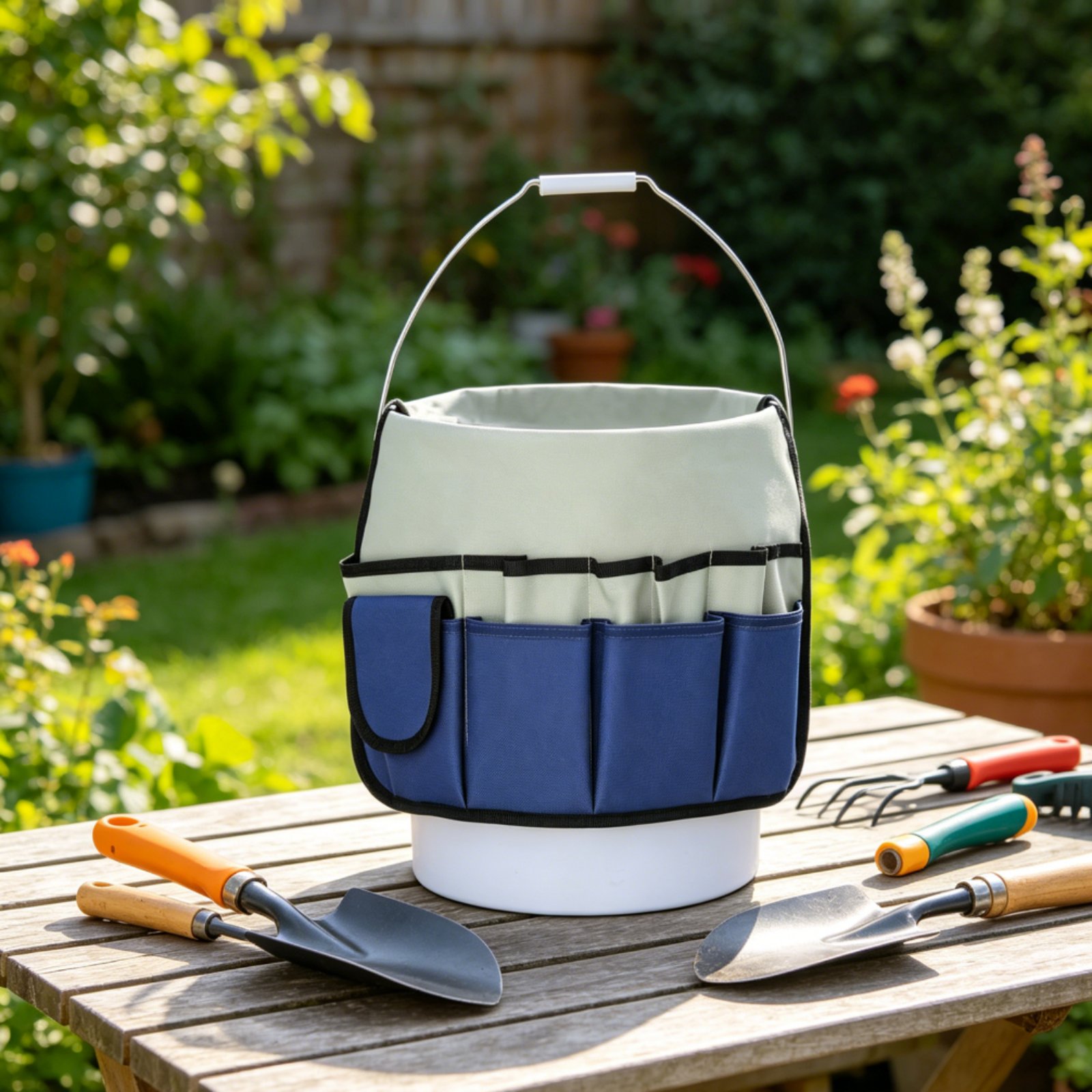 Gardening Tools Organizer - กระเป๋าใส่อุปกรณ์ทำสวน ความจุขนาดใหญ่ กระเป๋าใส่อุปกรณ์หลายช่อง กระเป๋าผ้าใบกันน้ำ ทนทาน สำหรับไซต์ก่อสร้าง