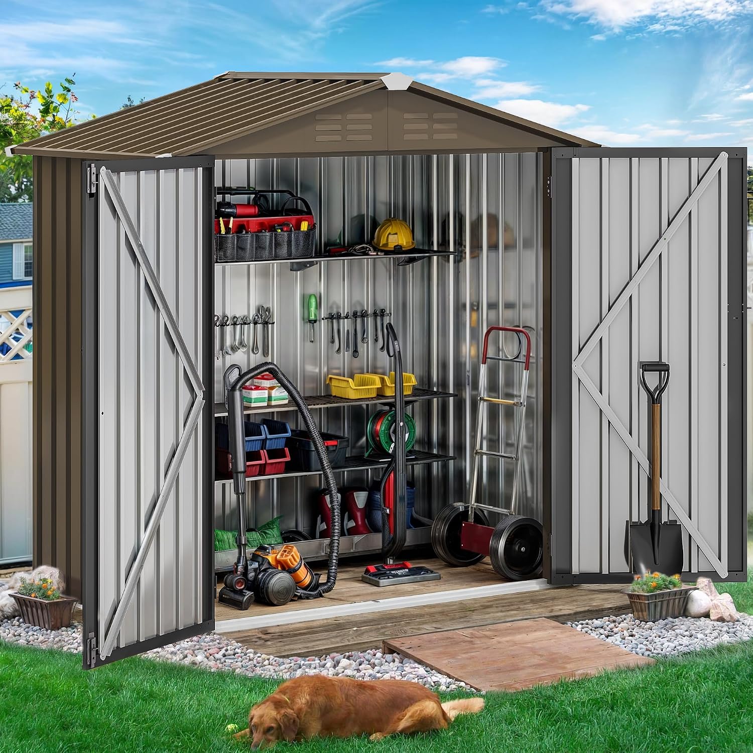 โรงเก็บของกลางแจ้งโลหะขนาด 6x4 - Gardening Tools บทวิจารณ์และราคา