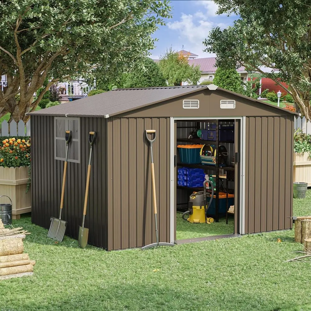 โรงเก็บของโลหะกลางแจ้งขนาด 10  - Gardening Tools Storage บทวิจารณ์และราคา