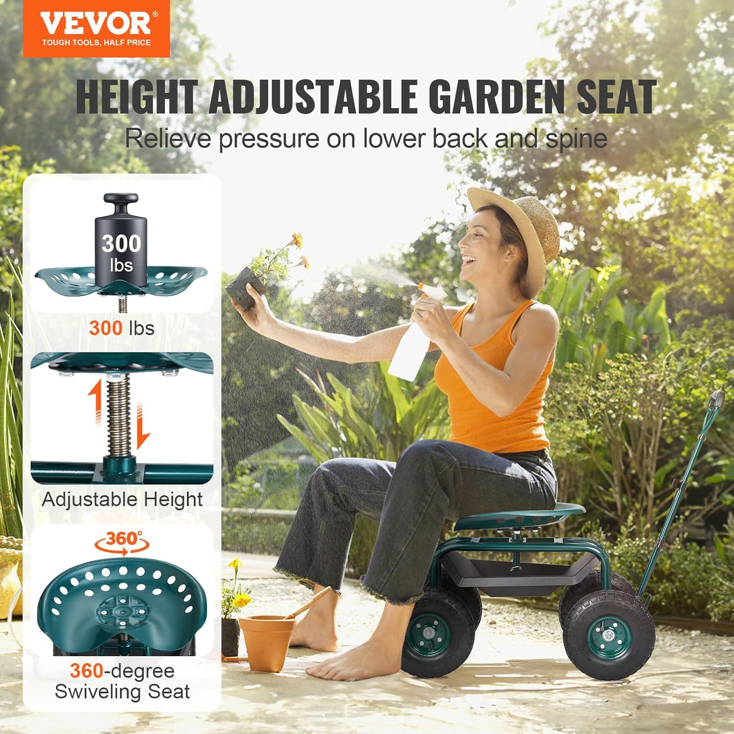 รถเข็นทำสวนพร้อมที่นั่งทำงานแบ - Gardening Yard Tools บทวิจารณ์และราคา